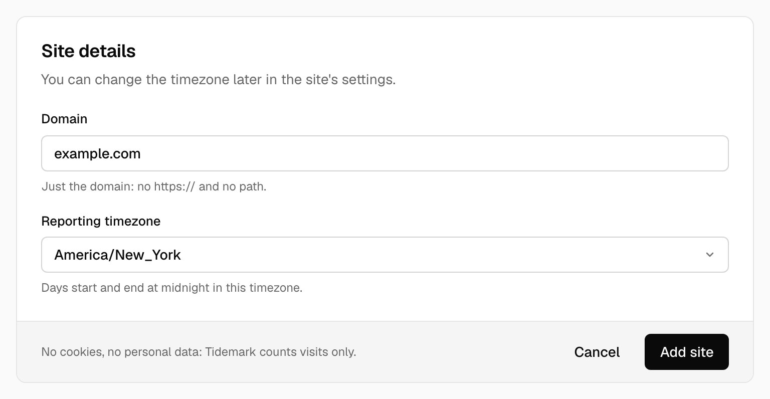 The Add a site page