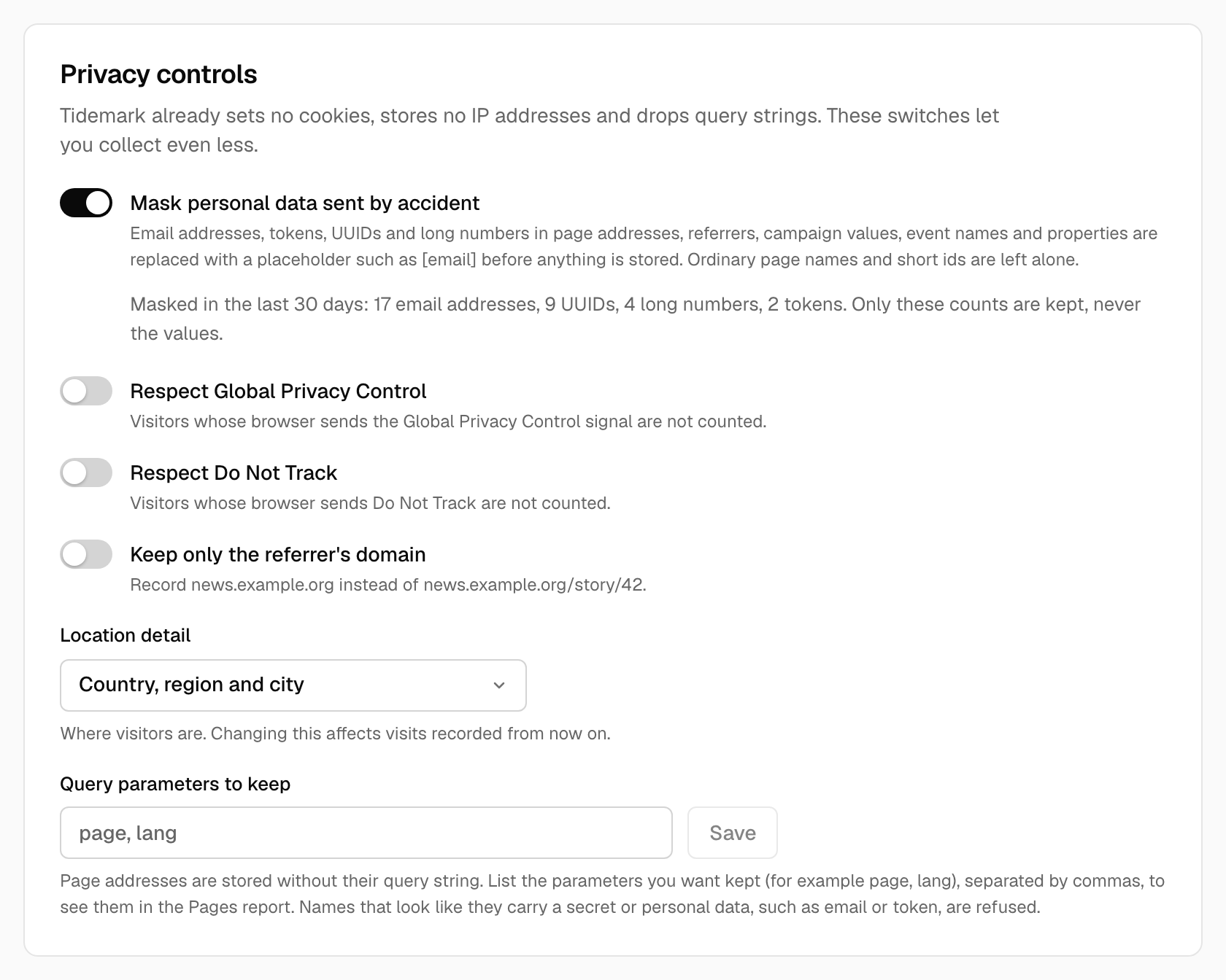 Privacy controls in the Tracking tab of Site settings