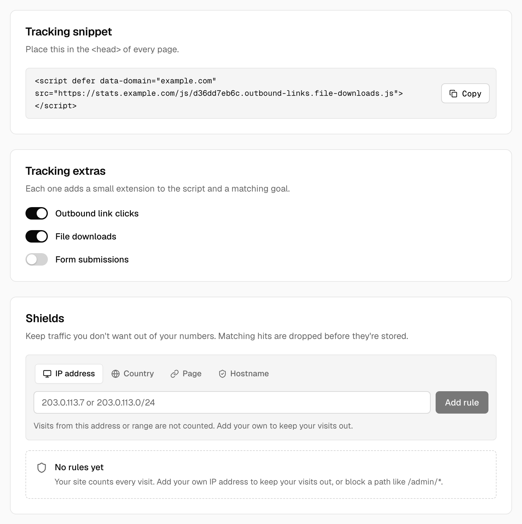 The Tracking tab of Site settings